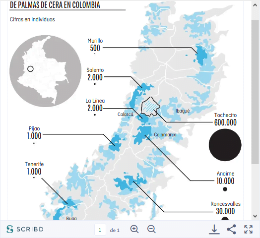 Карта восковых пальм в Колумбии - где растут