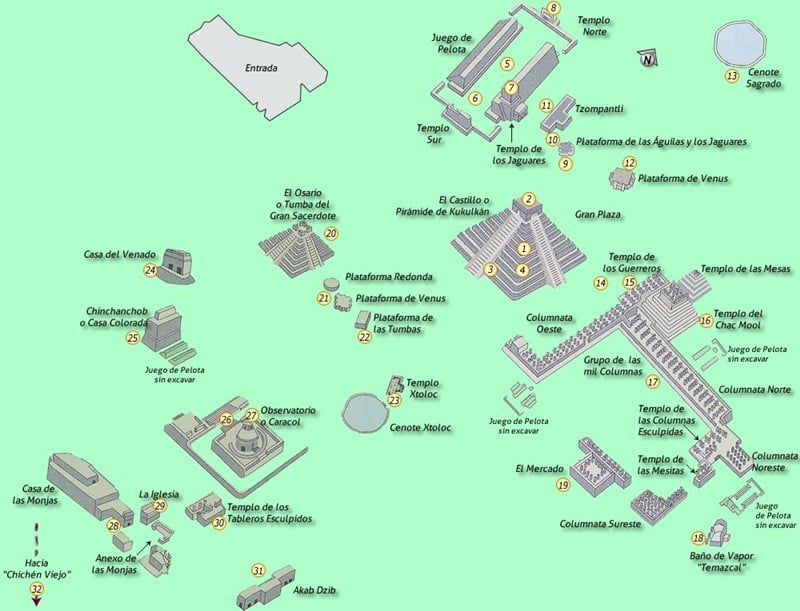 Карта комплекса Чичен Ица в Мексике