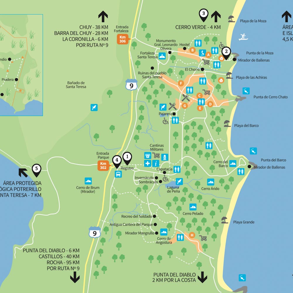 Map of Santa Teresa National Park in Uruguay 