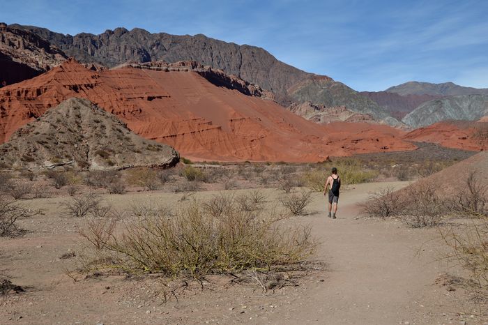 Мужчина гуляет по каньону