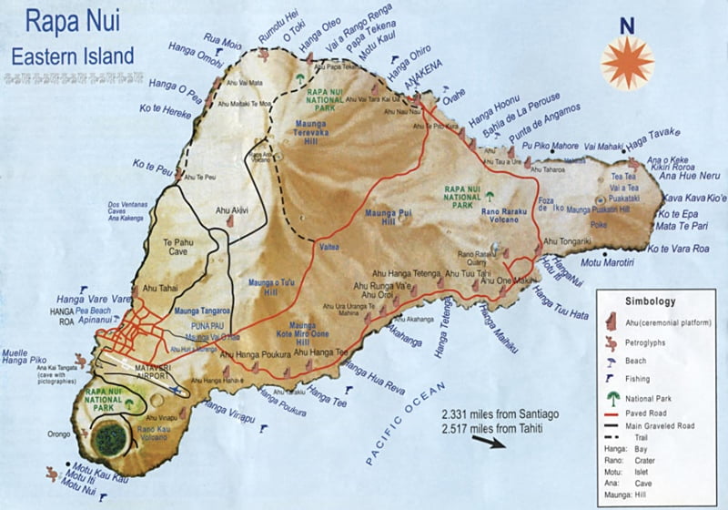 Карта острова Пасхи туристическая