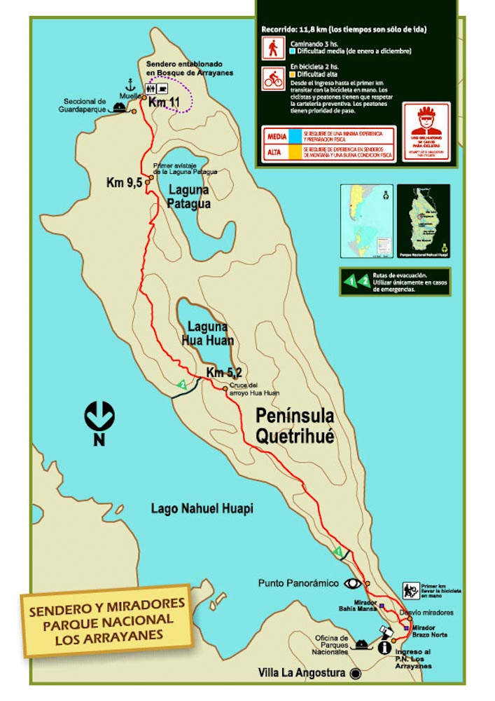 Карта пешехода маршрута в парке в Барилоче - Bariloche hiking map