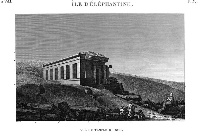 Гравюра 19 века — храм на острове Элефантина