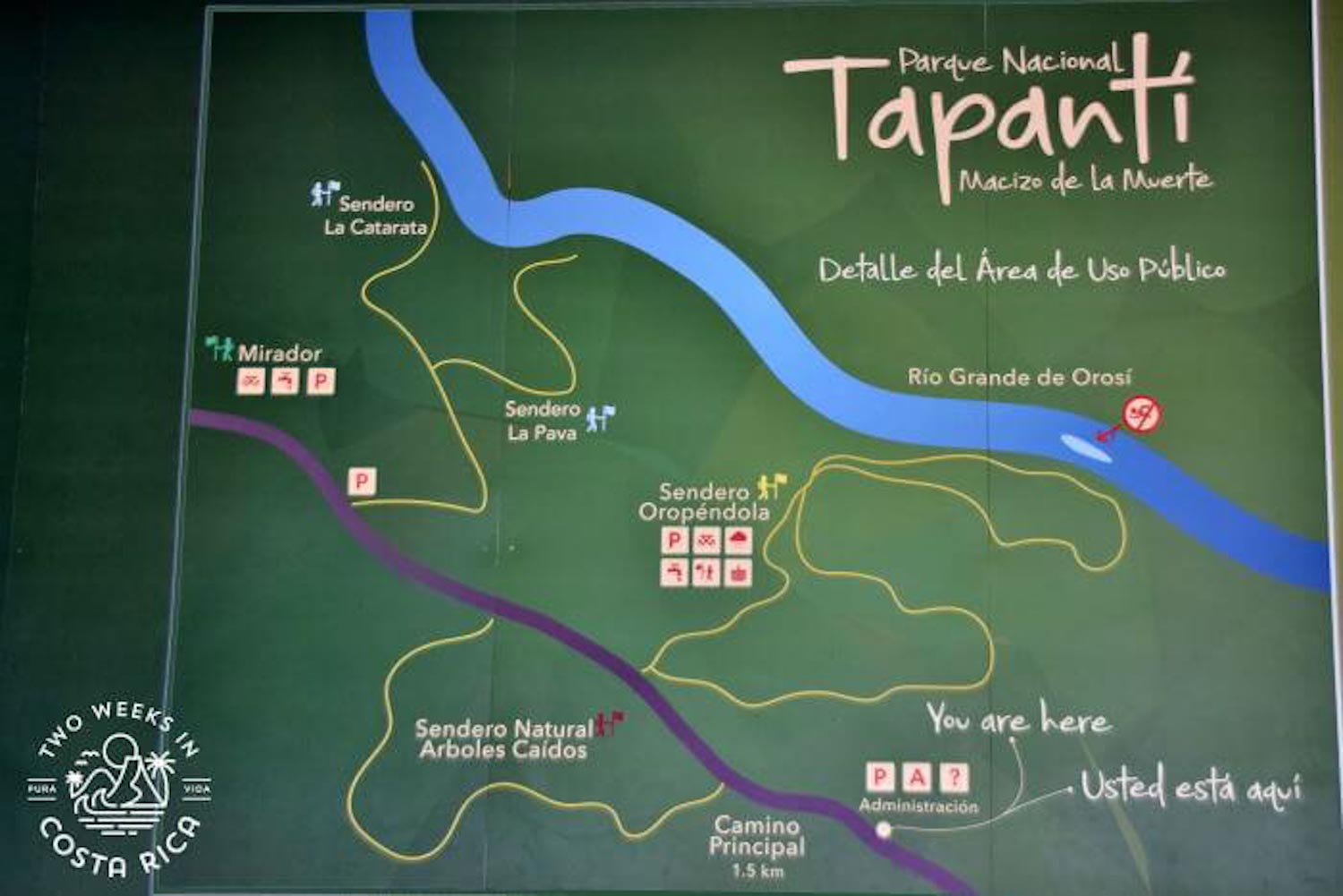 План маршрутов в парке Тапанти Картаго