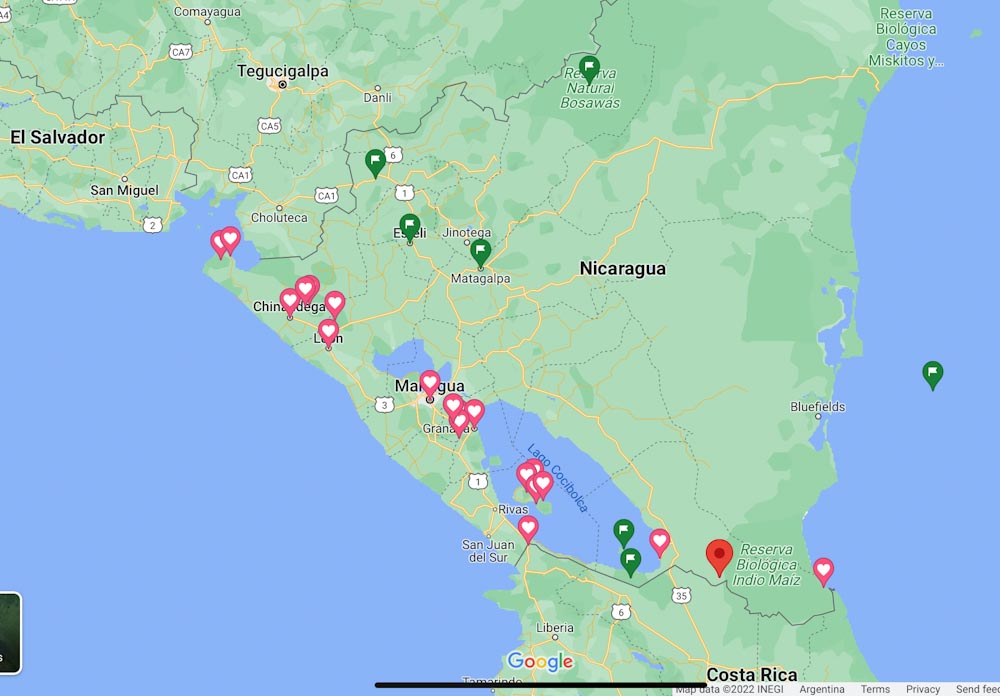 Travel itinerary Nicaragua — карта маршрута в Никарагуа