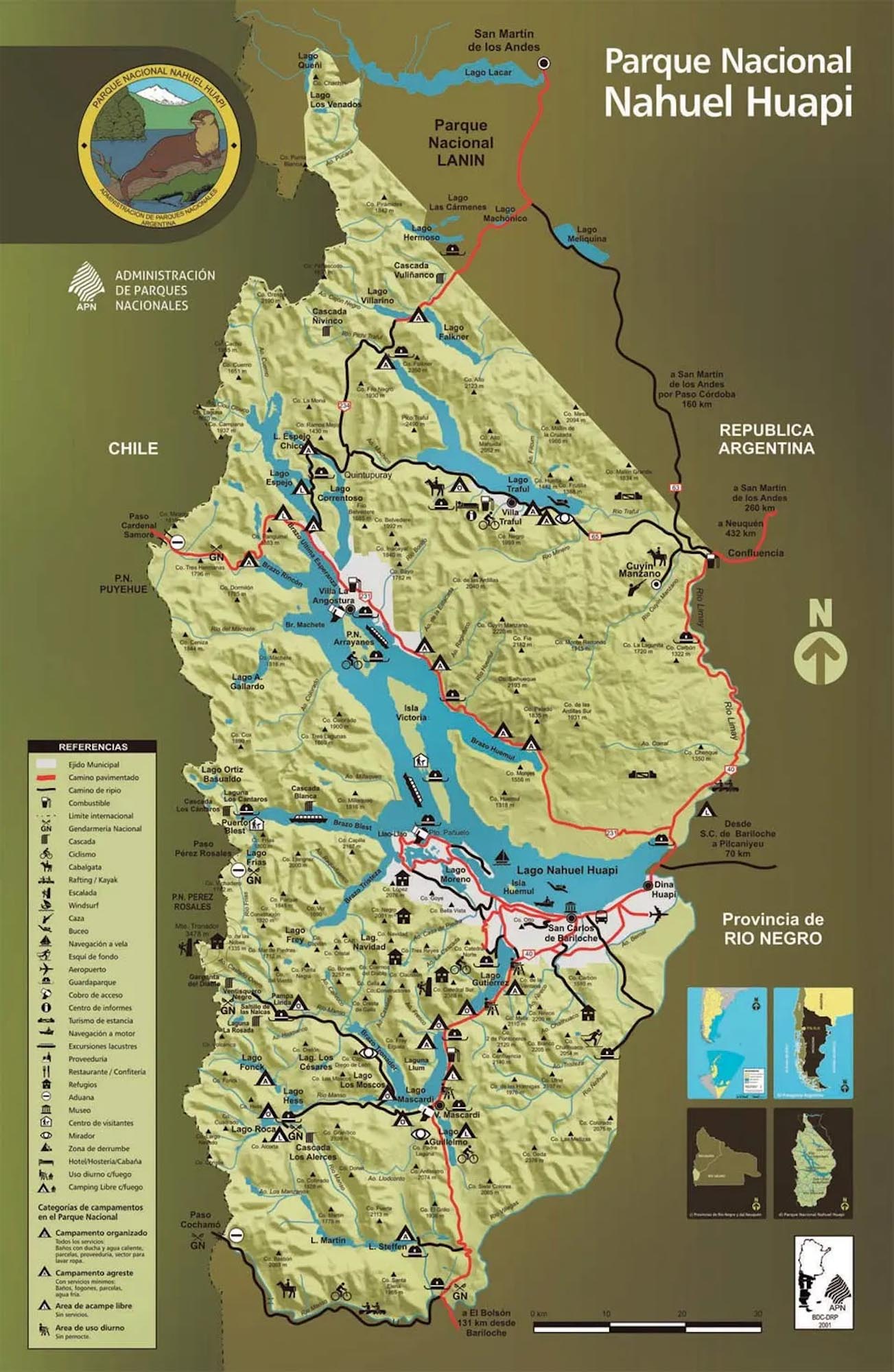 Nahuel Huapi hiking routes — карта парка Науэль Уапи в Барилоче