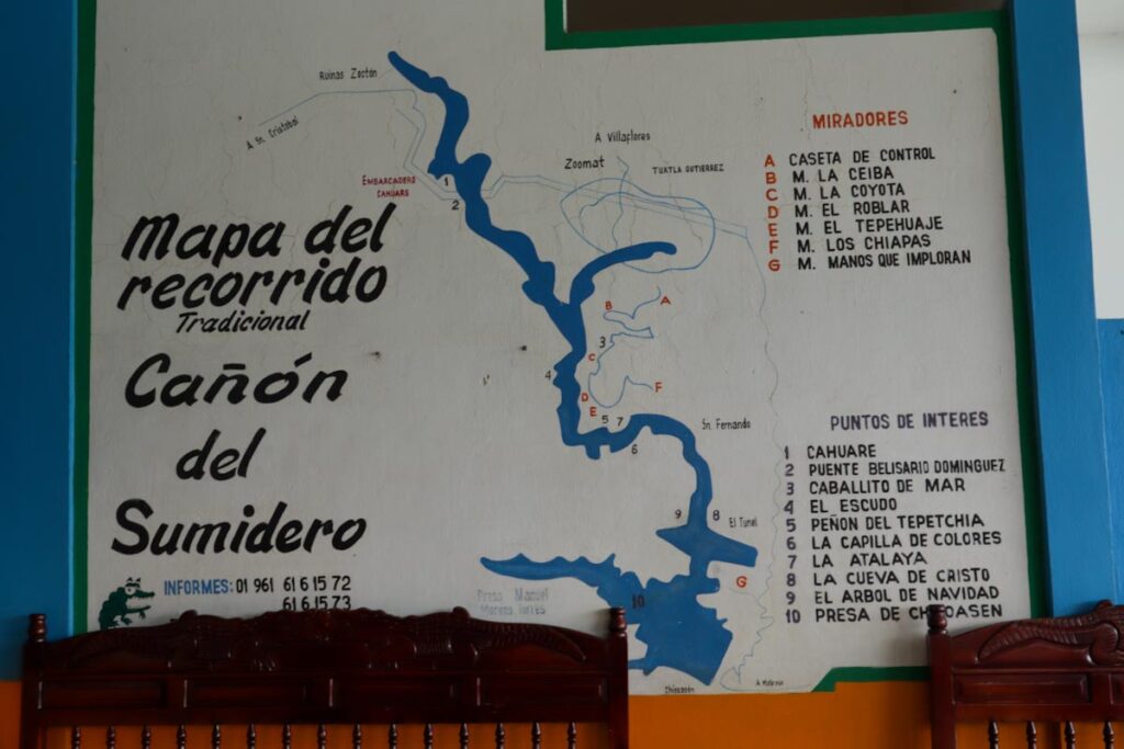 Карта лодочной прогулки по каньон Сумидеро