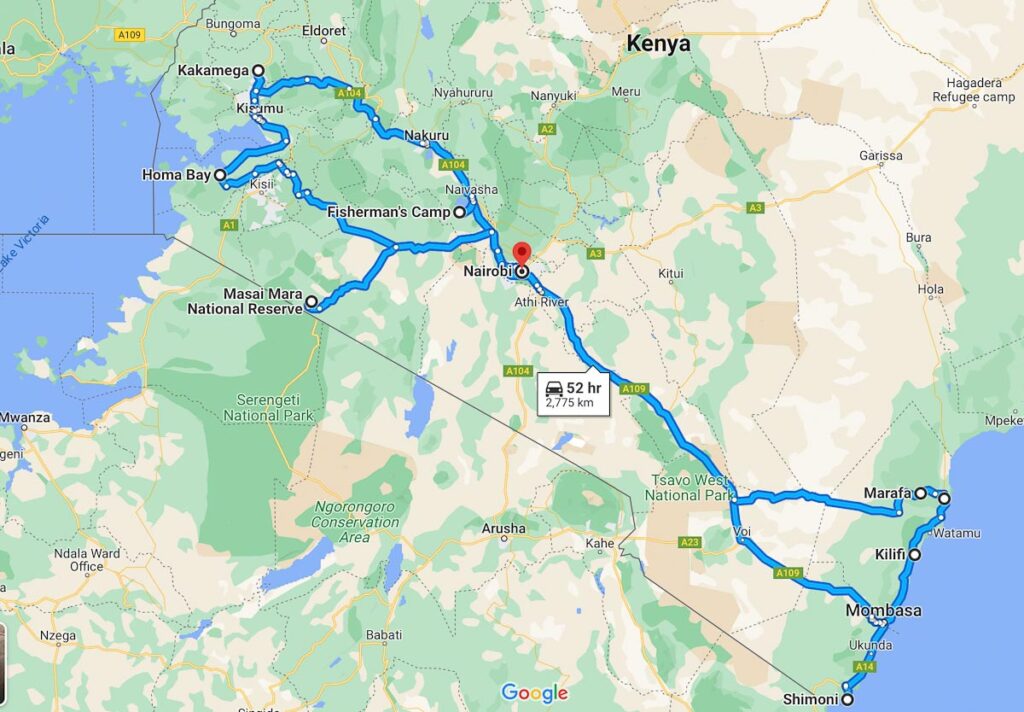 Карта путешествия по Кении самостоятельно