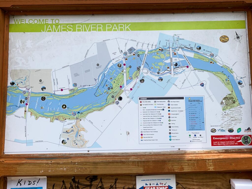 Карта парк вокруг реки Джеймс в городе Ричмонд 