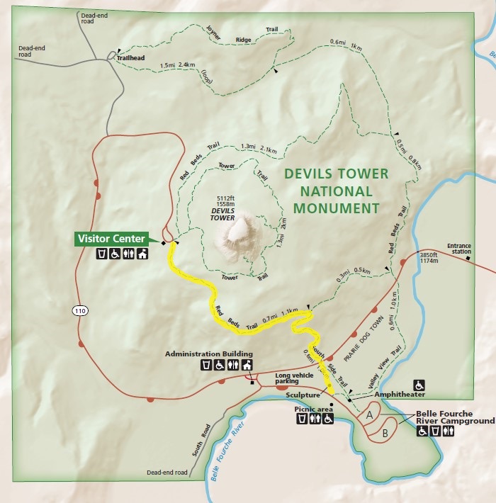 Карта хайкинга вокруг парка Башня Дьявола