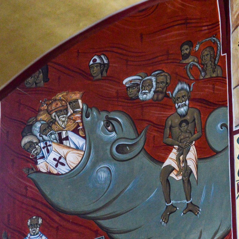 Фреска с изображением Марка, Энгельска и Тито в городе Подгорица