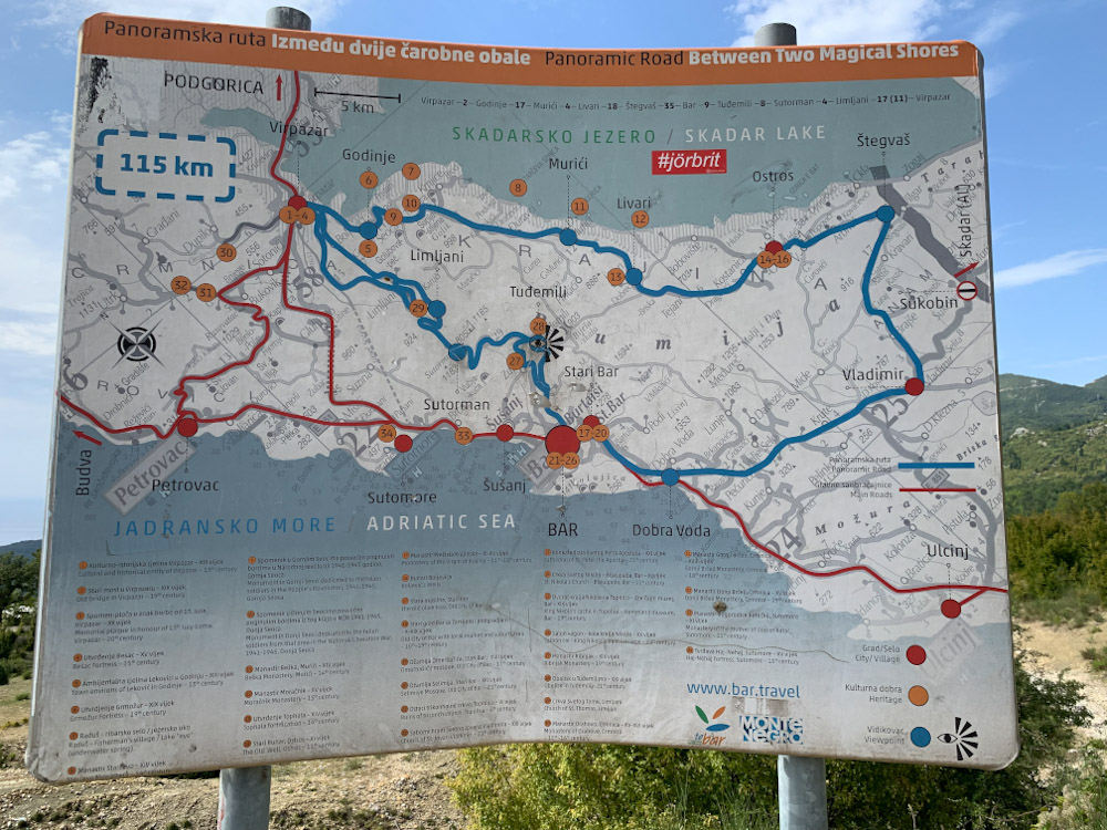 Карта путешествия ра автомобиле по Черногории