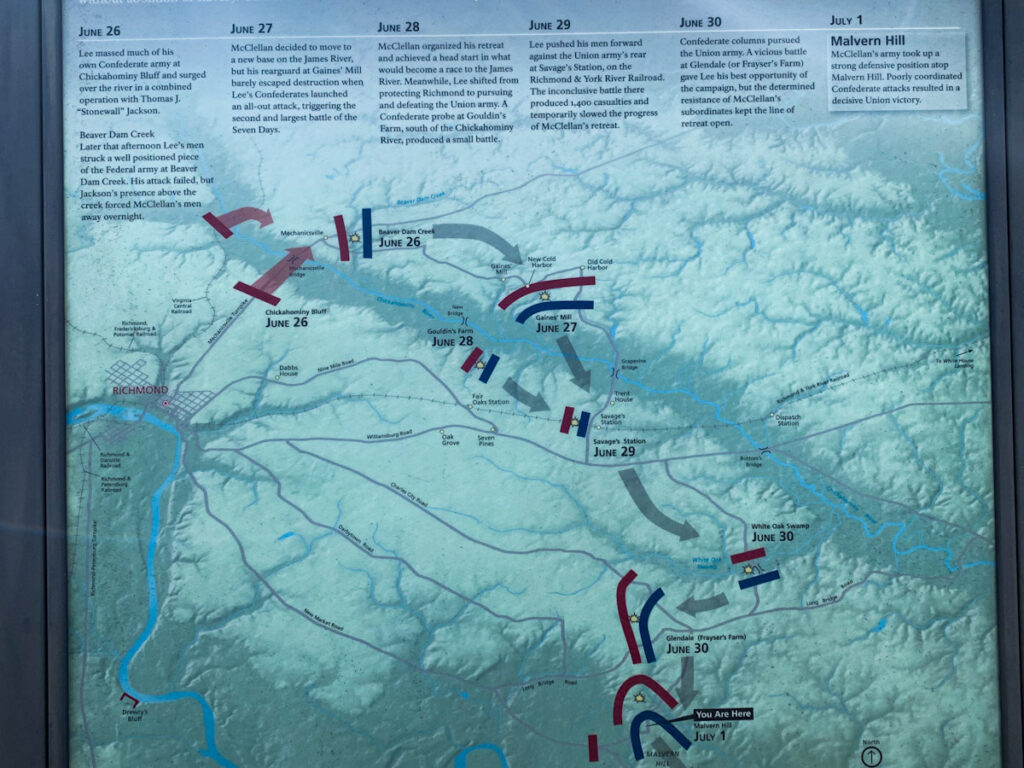 Map of the Seven Days Battles of the Civil War in the US